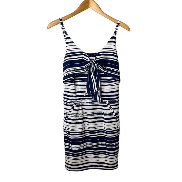 CAbi Knot Dress Nautical Stripe Navy Blue Size XS Tank Mini Dress Style 5264 - Picture 2 of 10